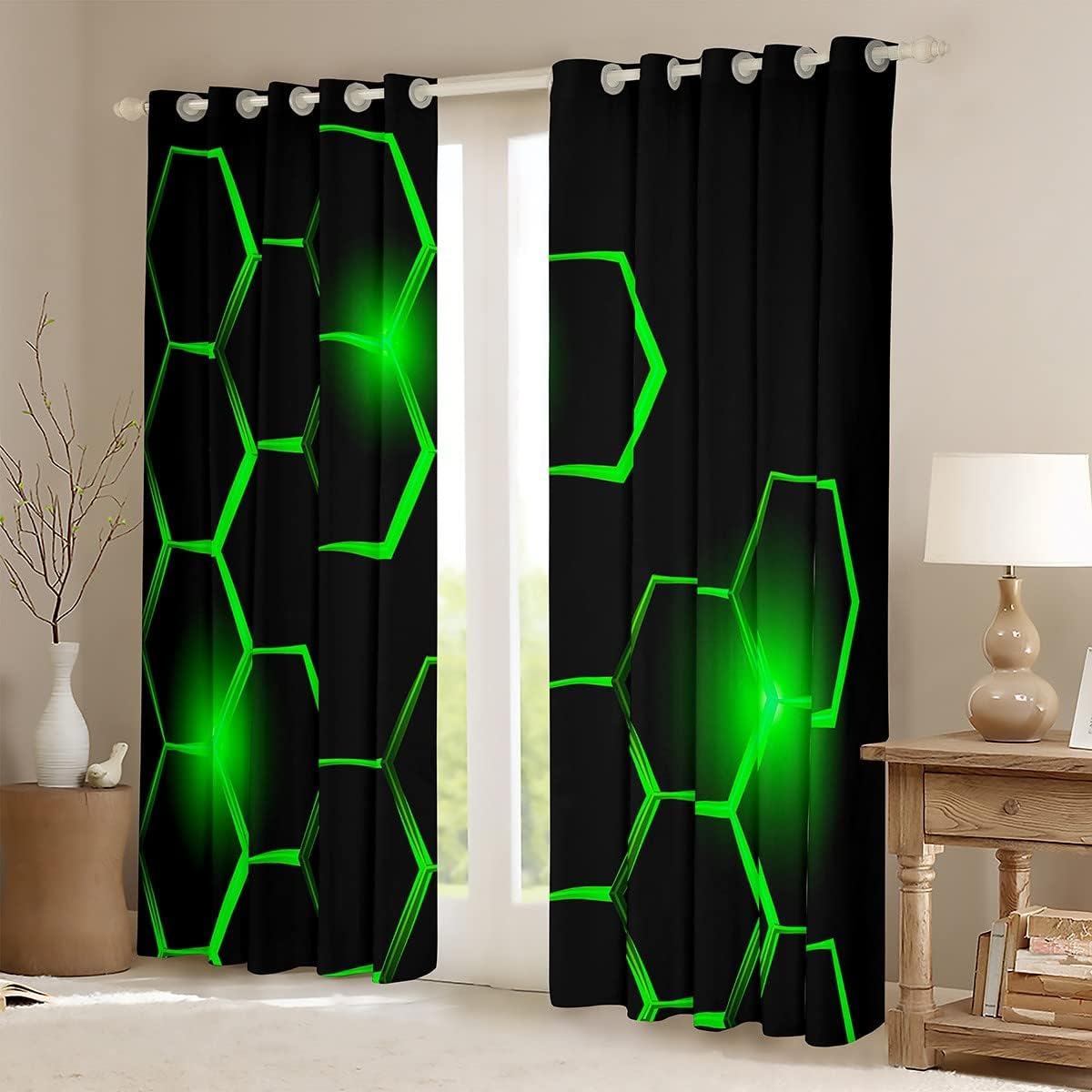 Cortinas de panal para niños, sala de estar, geometría moderna, hexagonal, oscurecimiento de duelos, decoración de niños, cortinas opacas