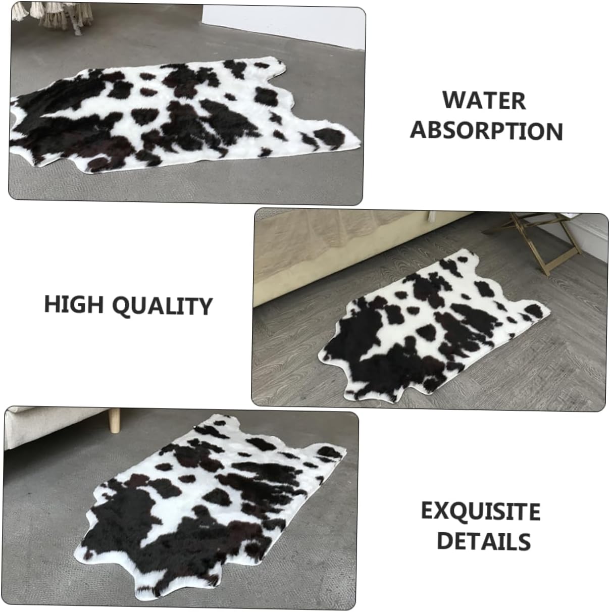 Zerodeko 2 alfombras de vaca mullidas, alfombra de imitación de ciervo, alfombra de área de animales, alfombra de felpa con estampado de vaca,