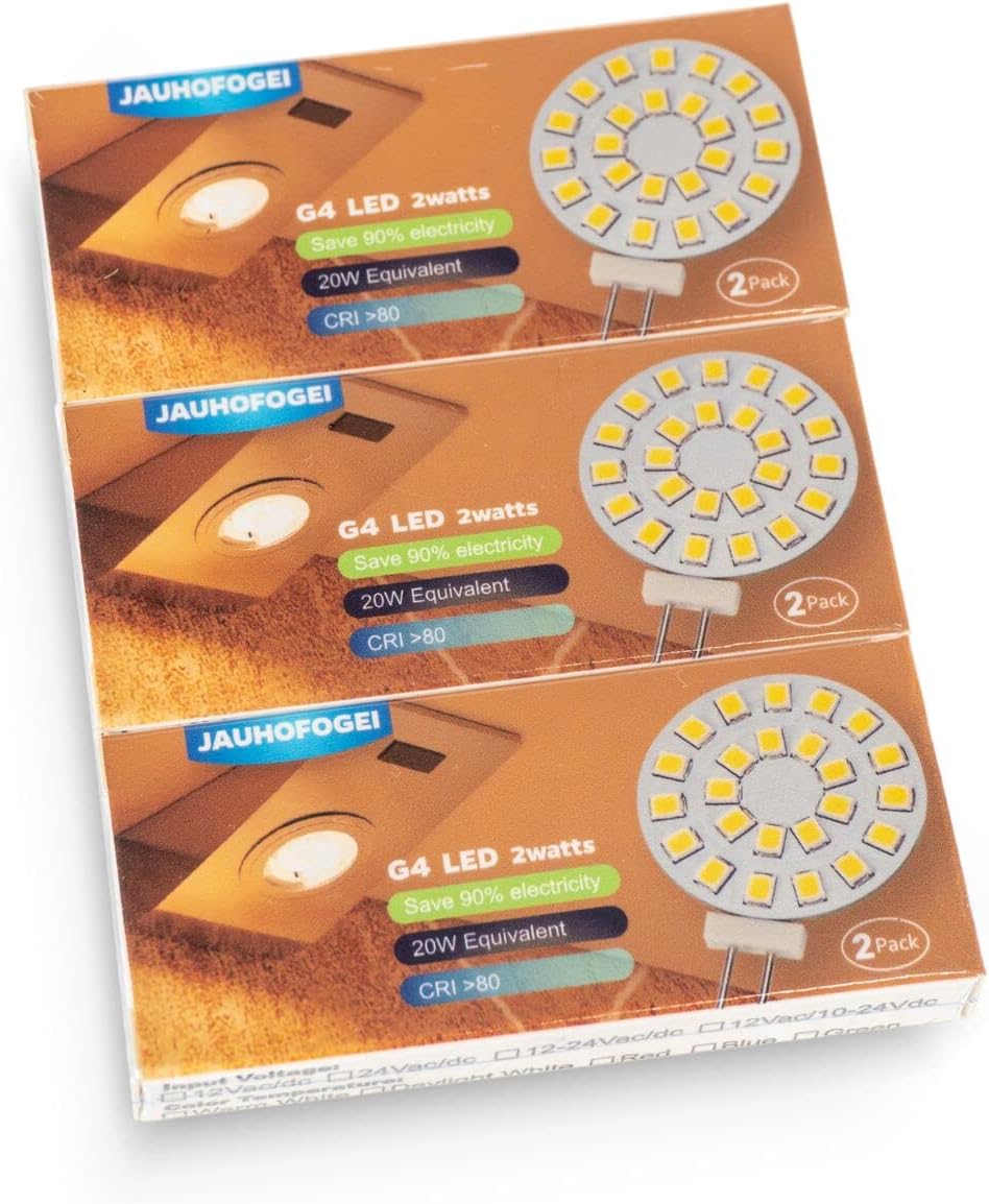 Bombilla LED G4 de disco blanco brillante 5000K 2W – Bombilla halógena JC de 20 W, bombilla de repuesto G4 Bi Pin  Bombillas de disco de 12 voltios