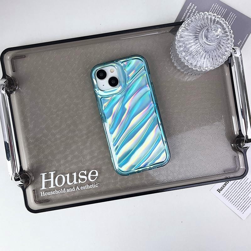 Finyosee Funda compatible con iPhone 13 Pro Max, bonita funda de lujo con diseño de patrón ondulado de agua, diseño holográfico láser de color