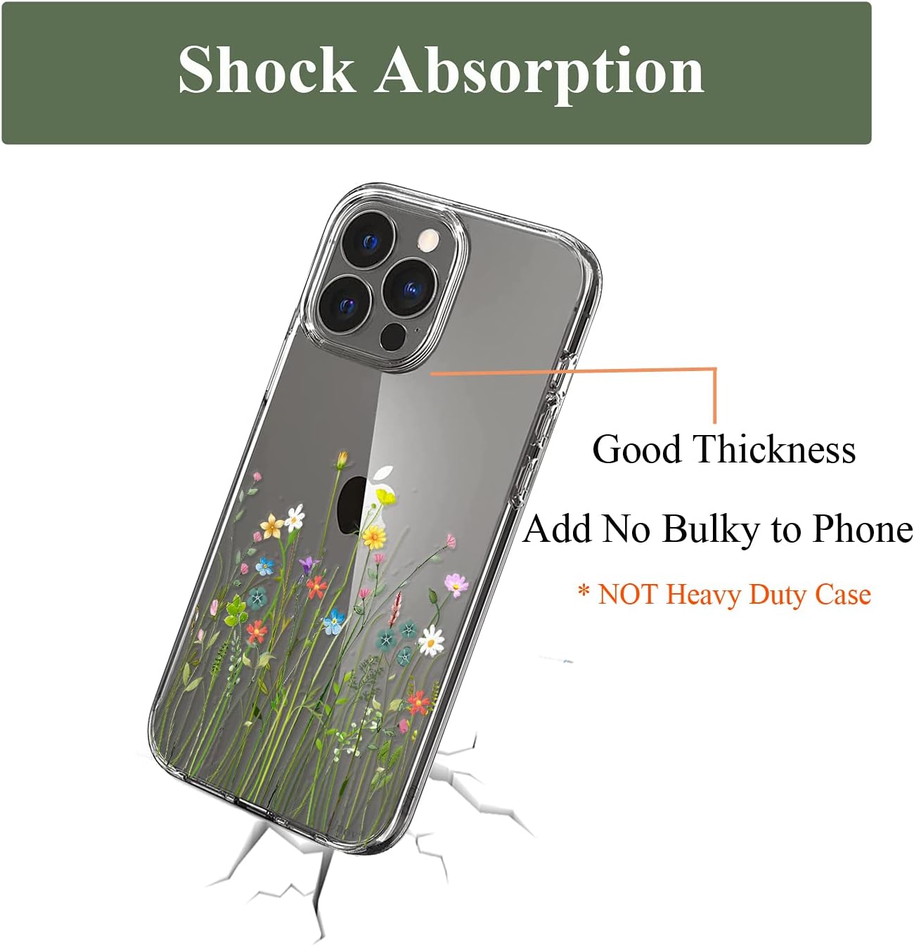 Unov Funda compatible con iPhone 13 Pro Max, transparente con diseño en relieve, patrón floral en relieve, TPU suave, parachoques delgado, protector