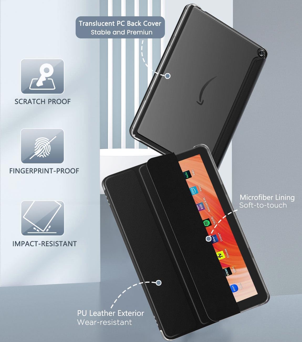 MoKo Funda para tablet Tienda Kindle Fire HD 10 (13 generación, versión 2023) de 10.1 pulgadas, funda de piel sintética con soporte triple para