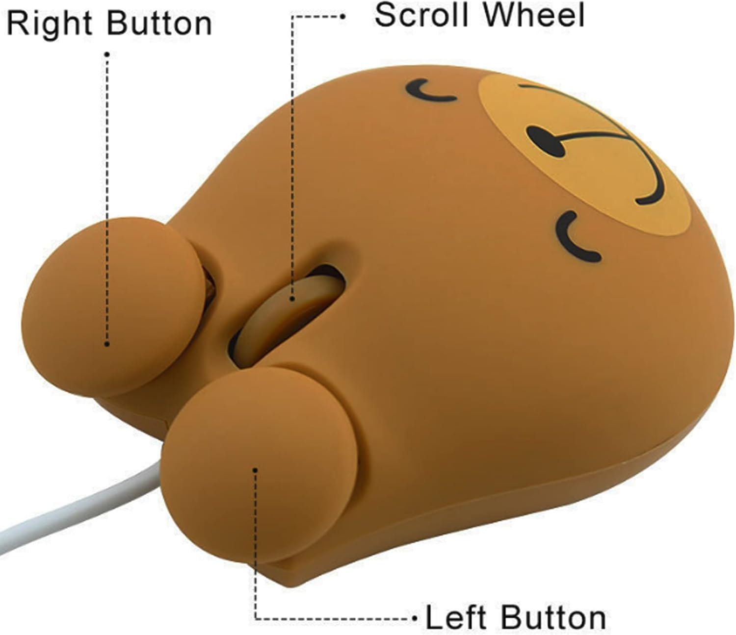Ratones ópticos con cable USB con forma de oso animal lindo para computadora portátil PC portátil 1600DPI 3 botones con cable de 3.2 pies (marrón)