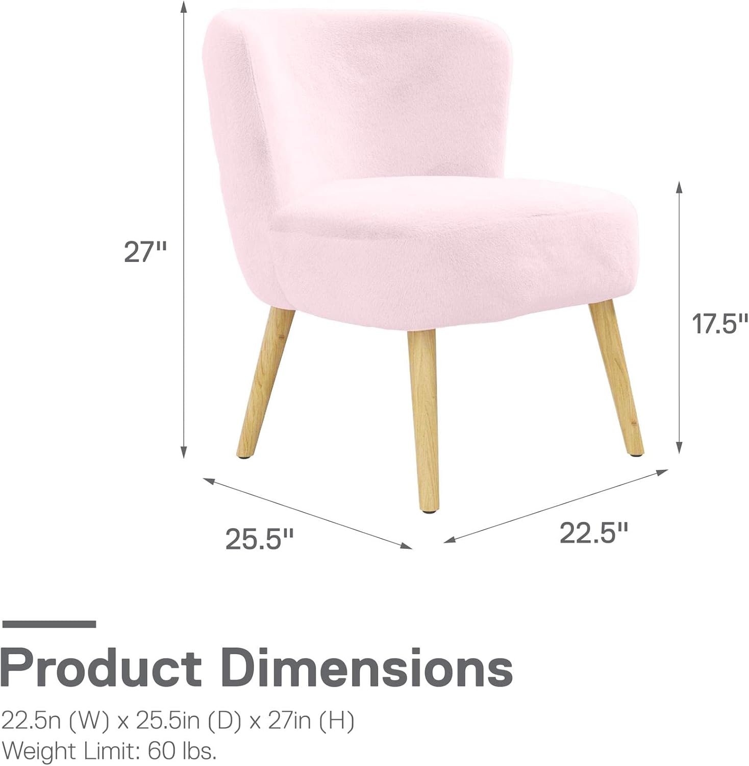 DHP Easton – Silla decorativa de piel sintética para niños con patas de madera natural, color rosa