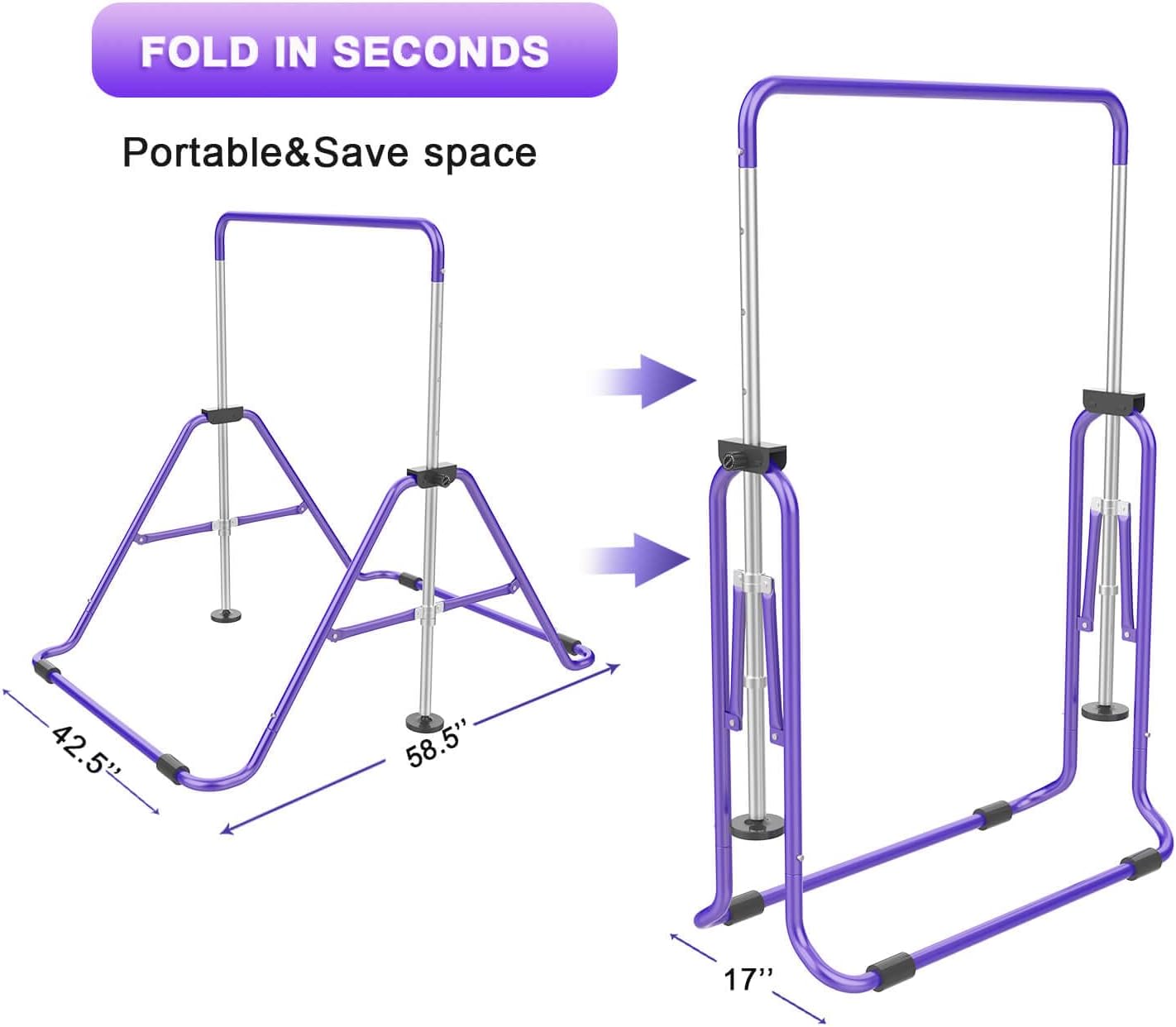 Barras de gimnasia para niños con altura ajustable, barra de entrenamiento de gimnasia plegable, barra horizontal expandible junior para el hogar