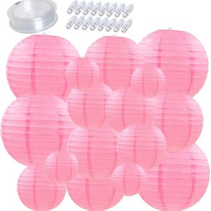 Pink Paper Lanterns with Lights16pcs 6″ 8″ 10″ 12″ Hanging Decorative Chinese Paper Lantern with 300ft Fishing line for Wedding Baby Shower Birthday Pink Paper Lanterns with Lights16pcs 6″ 8″ 10″ 12″ Hanging Decorative Chinese Paper Lantern with 300ft Fishing line for Wedding Baby Shower Birthday