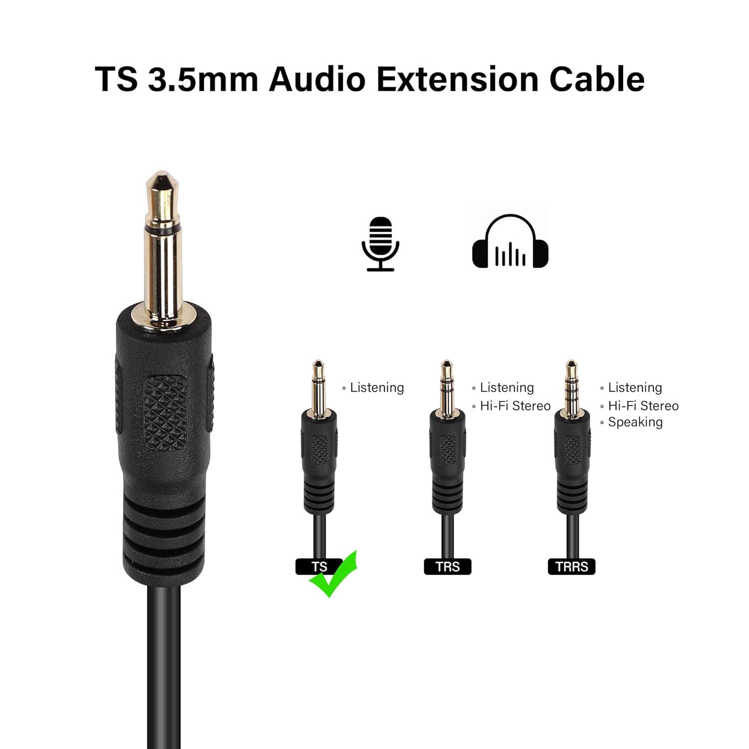 GINTOOYUN Cable de extensión de audio de 0.138 in de 0.138 in, conector macho a hembra, para automóvil, tableta, laptop, teléfonos, reproductores