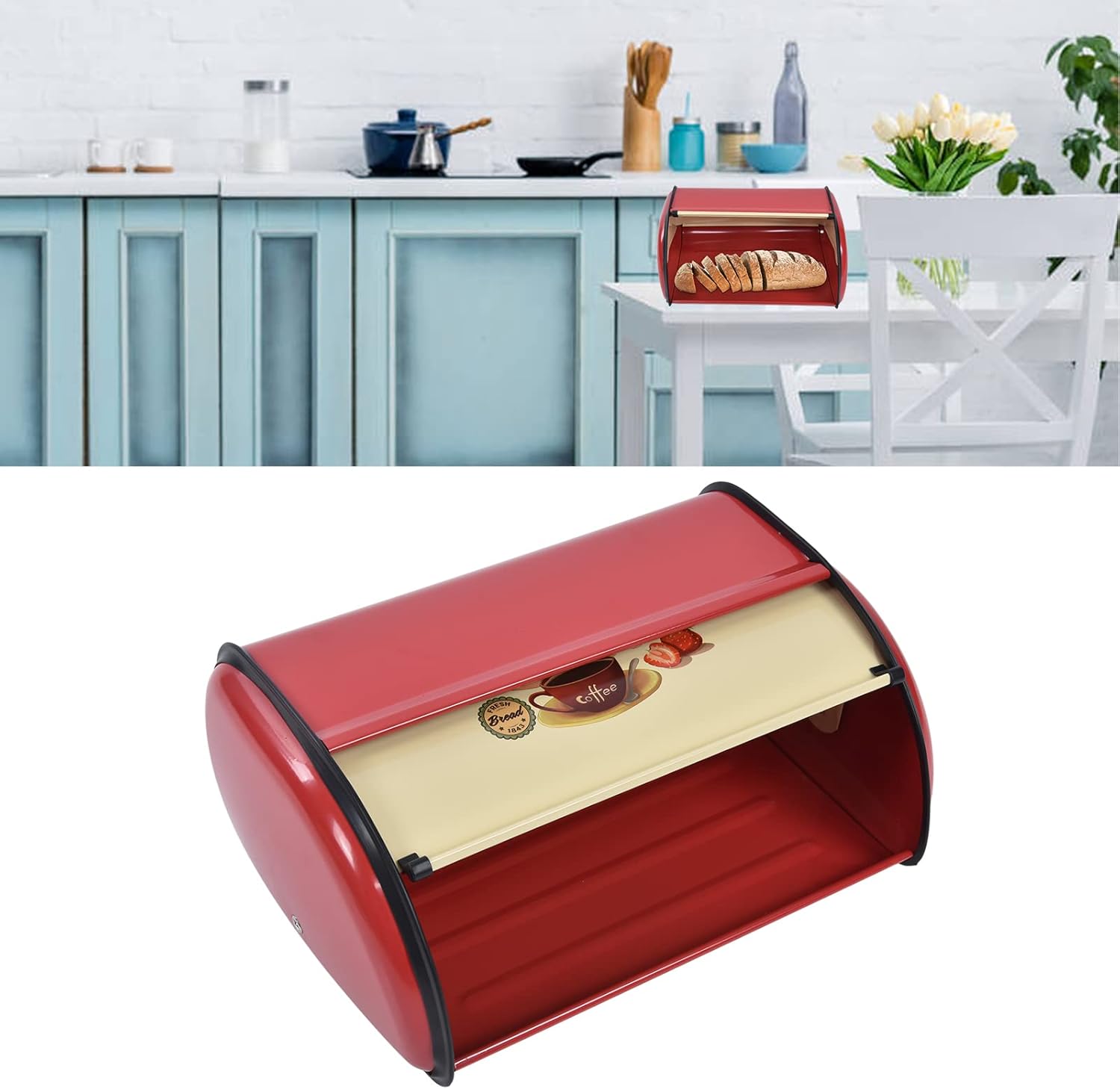 TOPINCN Caja de pan de metal para almacenamiento de cocina, caja de pan, caja de almacenamiento para tambor, contenedor de suministros retro