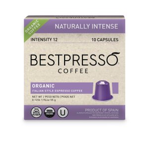 Cápsulas de café expreso de aluminio orgánico USDA Bestpresso para máquina Nespresso original, paquete de 120 (naturalmente intenso) Cápsulas de café expreso de aluminio orgánico USDA Bestpresso para máquina Nespresso original, paquete de 120 (naturalmente intenso)