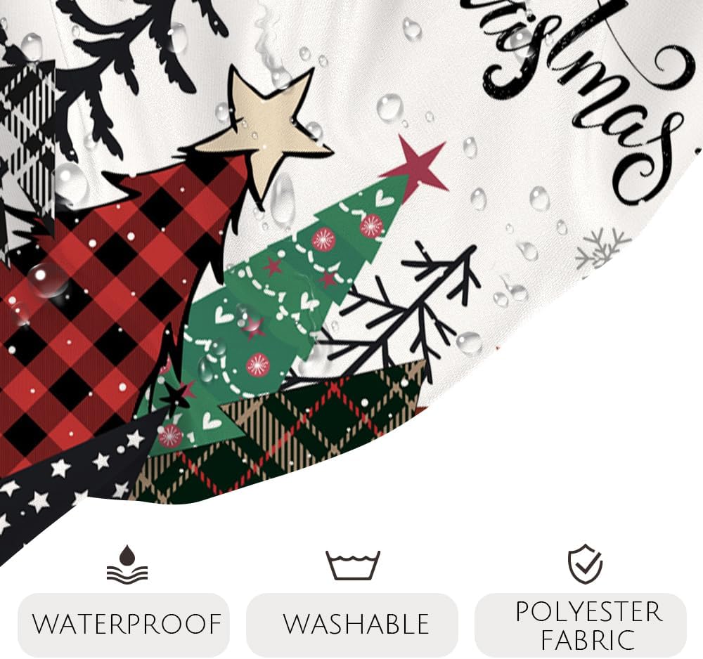 Lofaris Cortina de ducha de árbol de Navidad, diseño de búfalo rojo, a cuadros, pino, copo de nieve, tela impermeable, vacaciones, invierno, Año