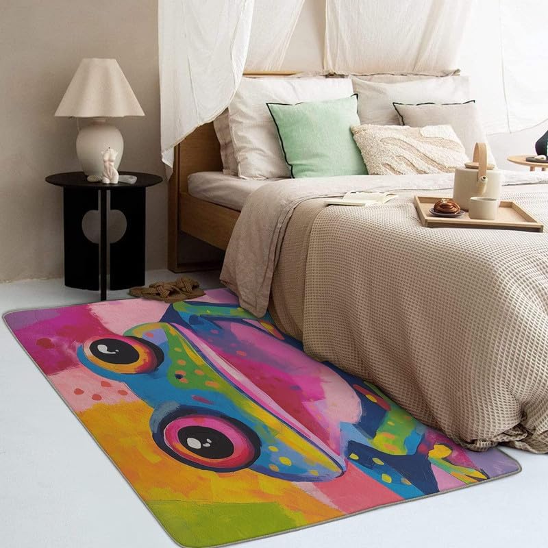 Alfombra de 3 x 4, alfombra de área de rana, alfombra lavable de anfibios tropicales para sala de estar, dormitorio, alfombra colorida,
