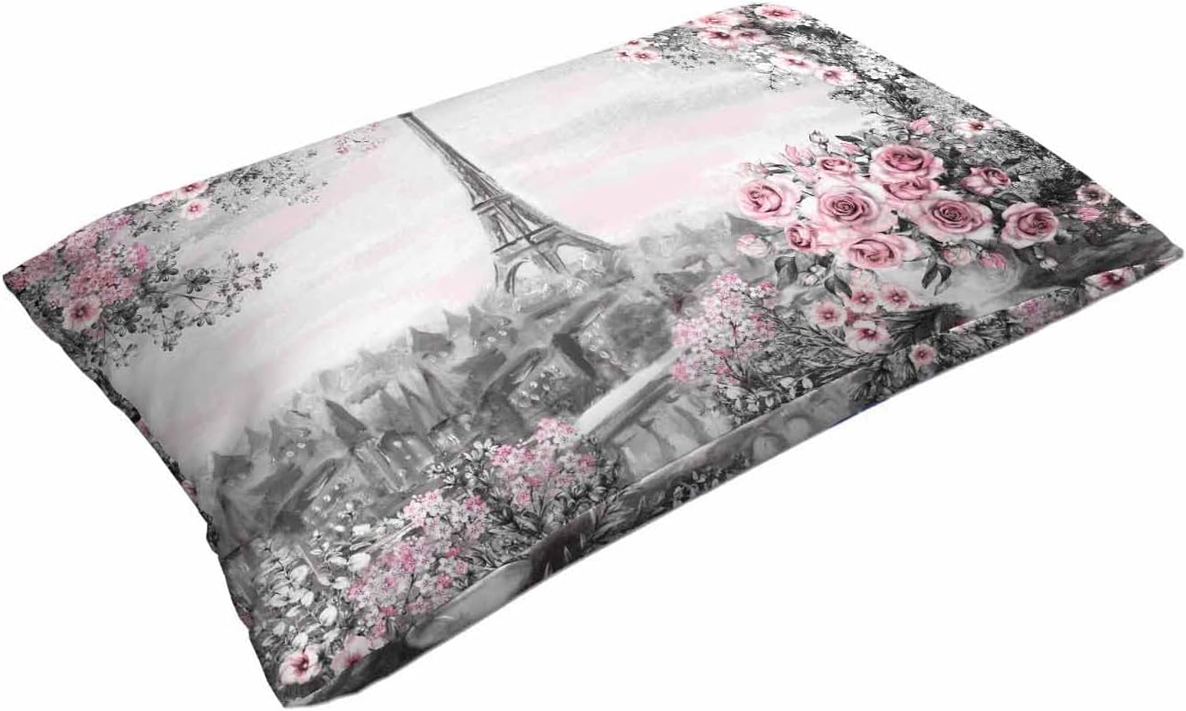 Funda de almohada de la Torre Eiffel con acuarela rosa rosa, funda de cojín de 20 x 30 pulgadas para el hogar, sofá, dormitorio, sala de estar, para