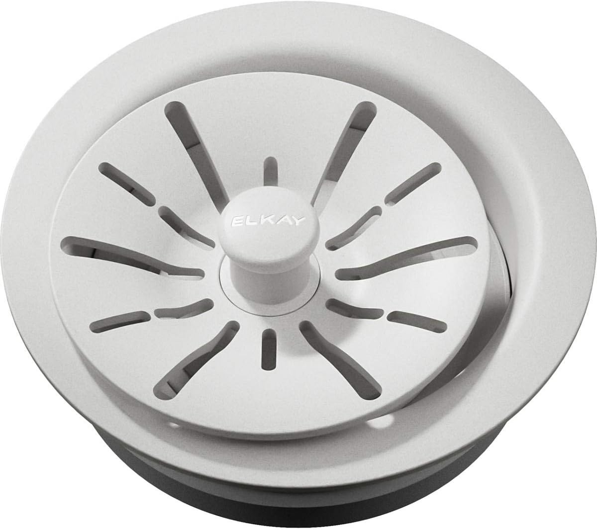 Elkay Quartz Perfect Drain 3-12″ Brida de polímero con colador de cesta extraíble y tapón de goma, color blanco