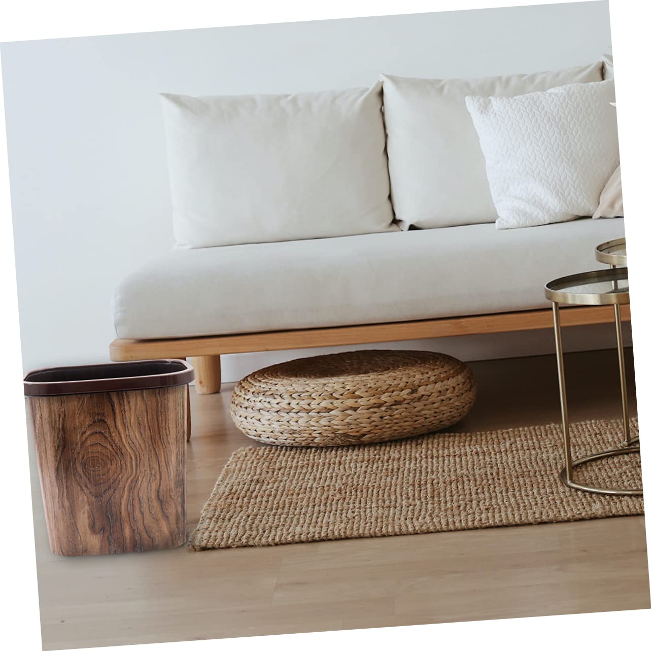 Contenedor de basura de grano de madera de imitación, contenedor de basura de plástico con tapa, almacenamiento de residuos de baño, material de
