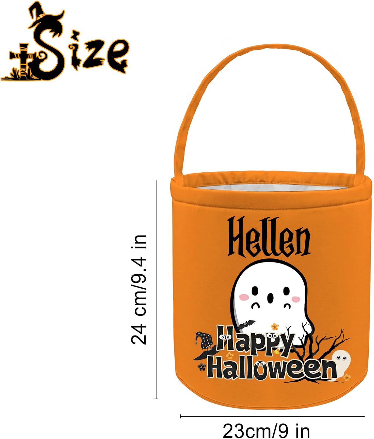 FwSYouMAI Cubo de Halloween personalizado con nombre, 12 patrones impresos, cestas de truco o trato para niños, cesta de fiesta de dulces