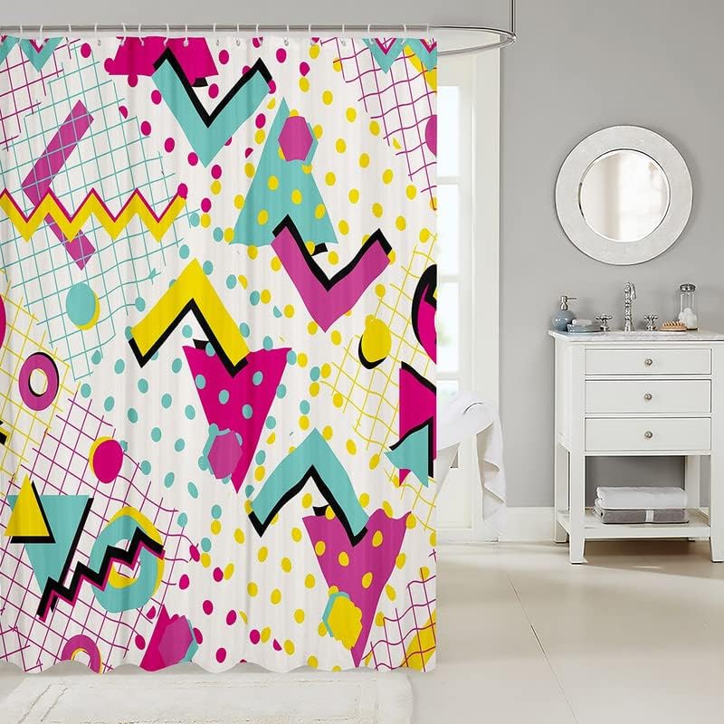 Memphis – Cortina de ducha geométrica para niños de los años 80 y 90, cortina de baño Memphis Setative Retro Fashion Style Cortina de baño colorida
