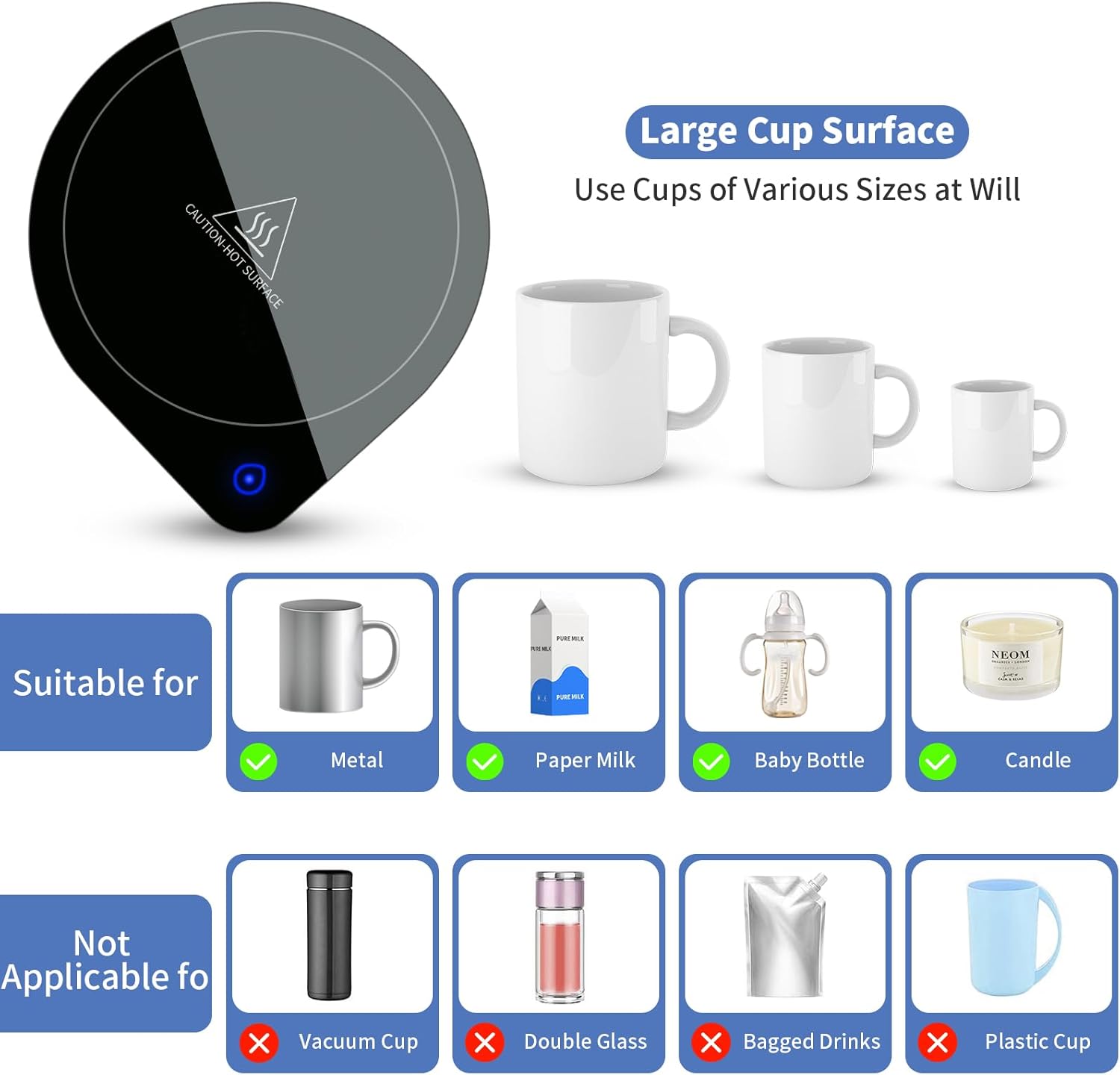 Calentador de tazas de café con juego de tazas calentador eléctrico de tazas para hombre para escritorio y oficina, regalos para amantes del café