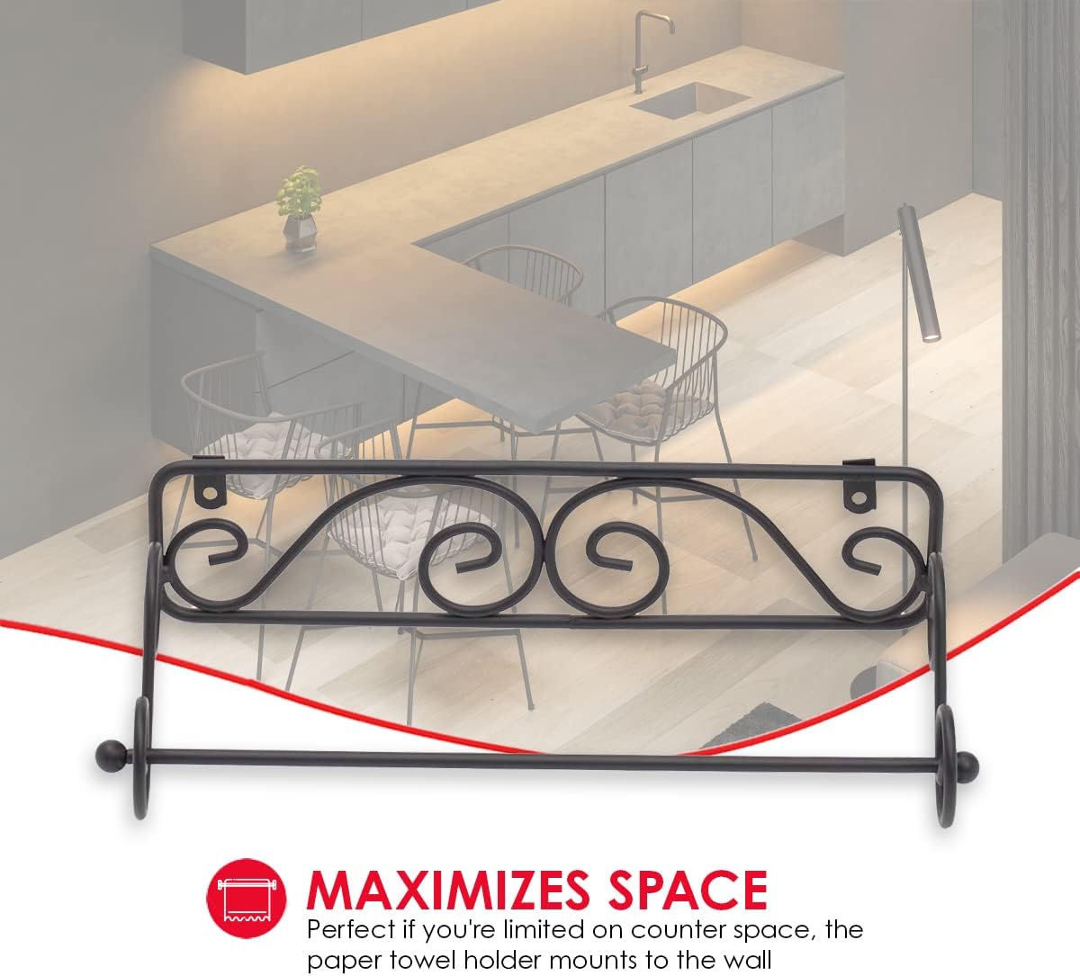Home Basics Soporte para toallas de papel montado en la pared con diseño de desplazamiento  Gran ahorro de espacio  Colección de pergaminos  Acero