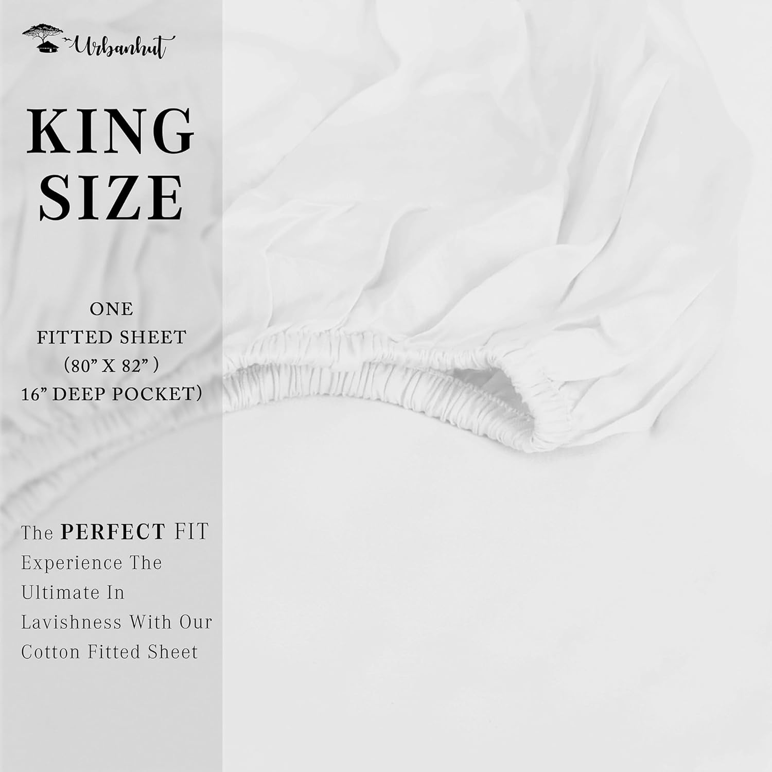 Urbanhut Sábana bajera ajustable de 100 % algodón tamaño King, 400 hilos, suave y lisa de lujo en tejido satinado, sábanas de hotel de fibra larga,