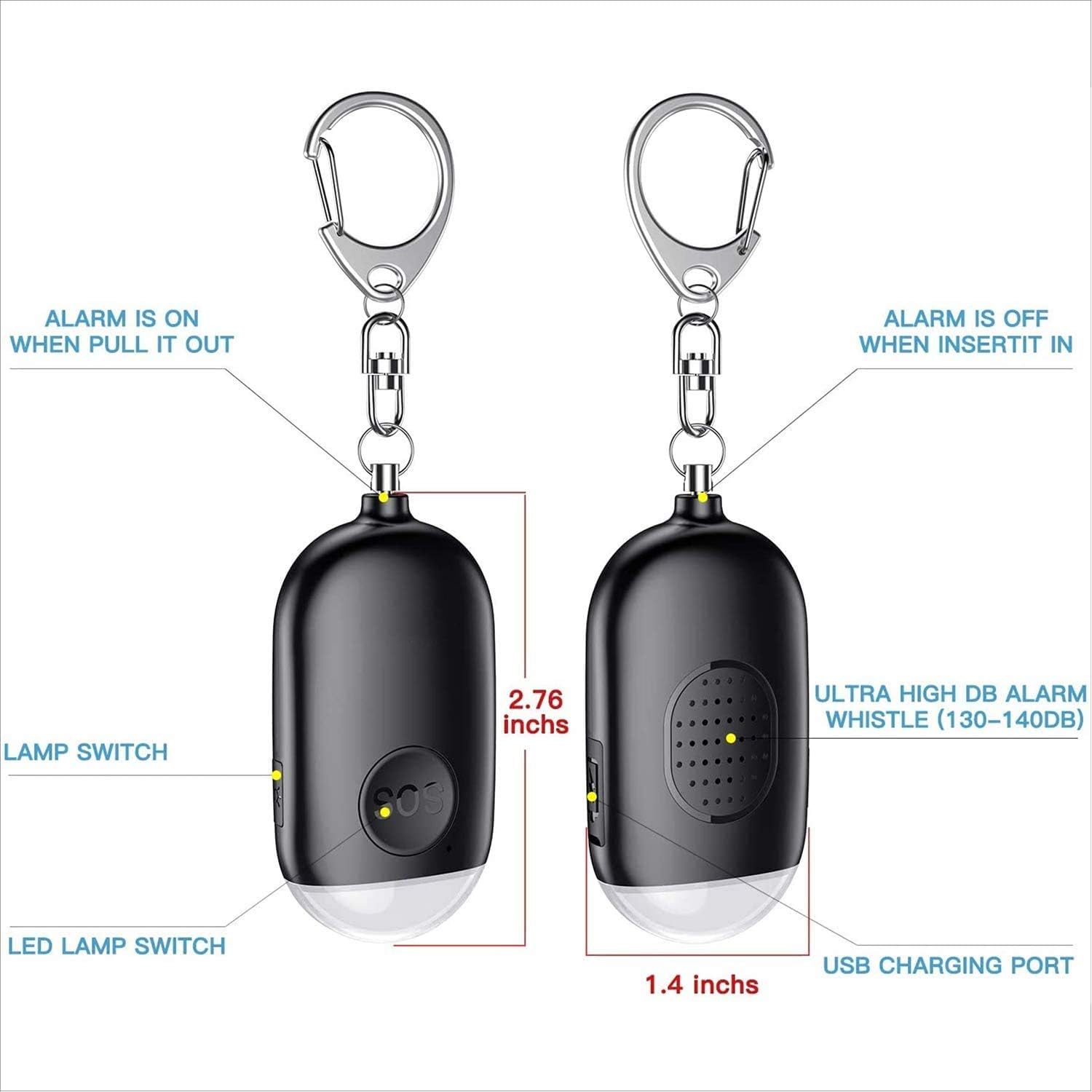 Kimfly Safesound – Canción de sirena de alarma personal, 1 unidad, llavero de alarma de autodefensa de 130 dB con linterna LED de emergencia,