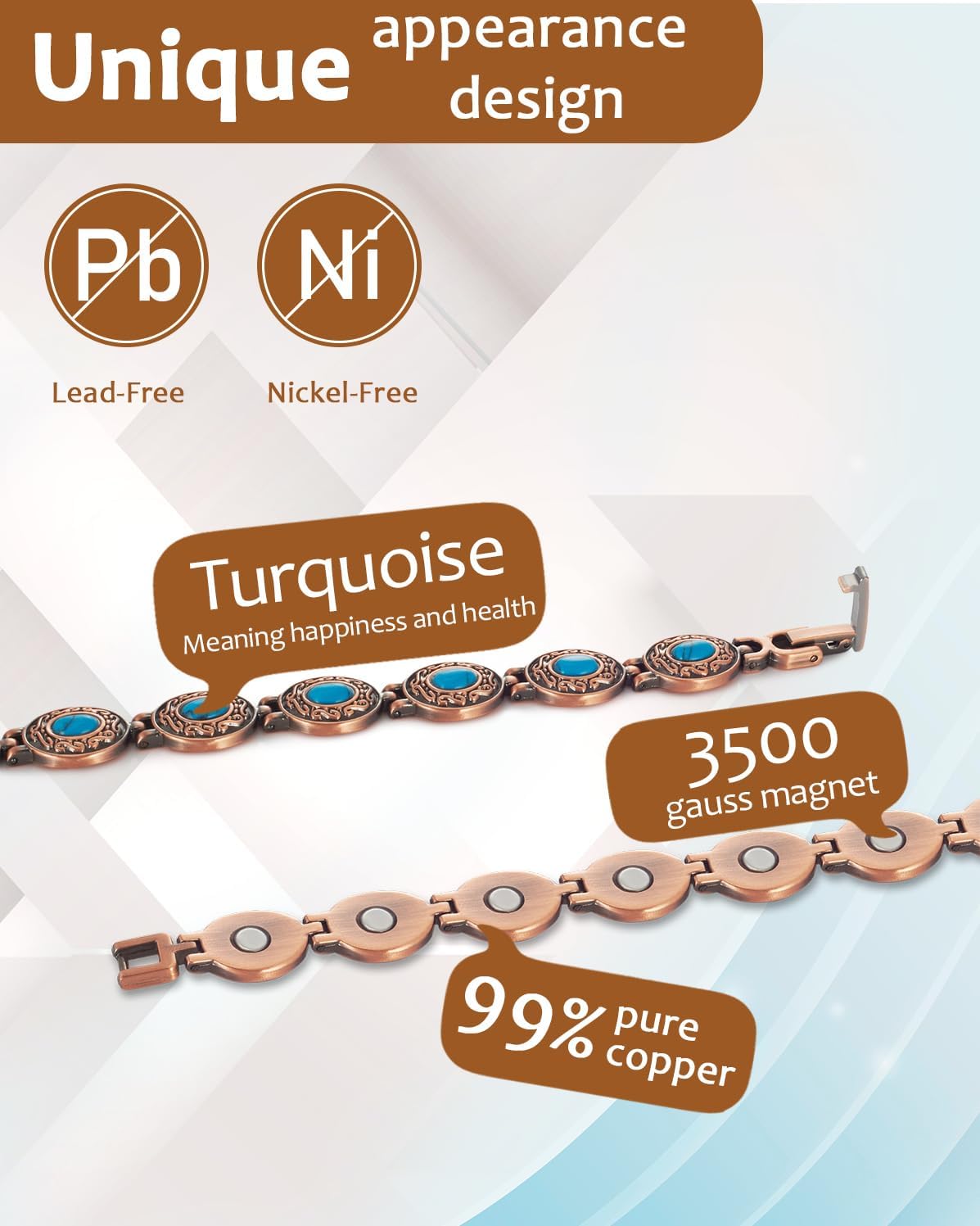 MagVIVACE Pulsera de cobre para mujer, joyería magnética con imán, Cobre