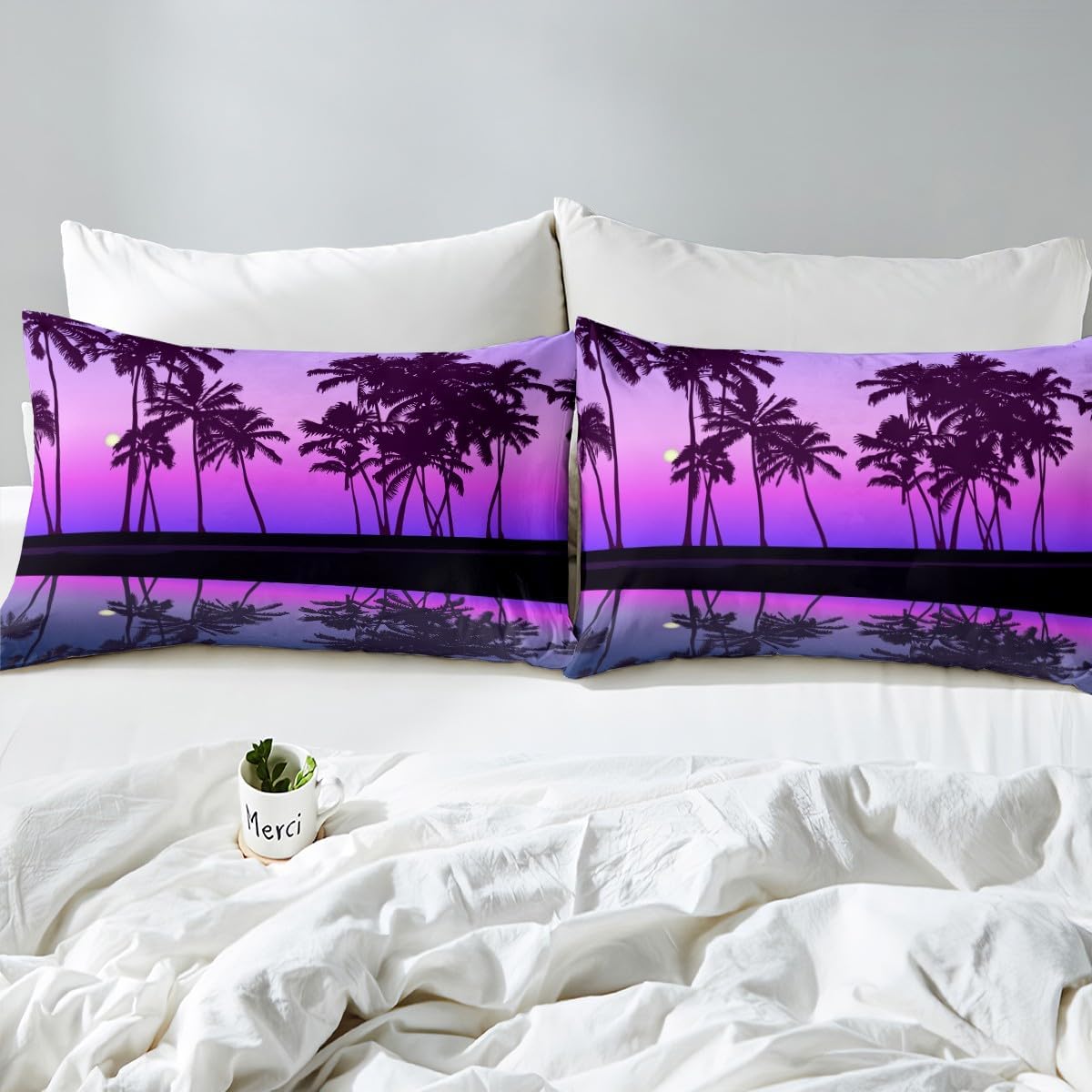 Juego de sábanas tropicales de palmera, tamaño King, juego de ropa de cama para niños, niñas, niños y adultos, decoración romántica de acuarela