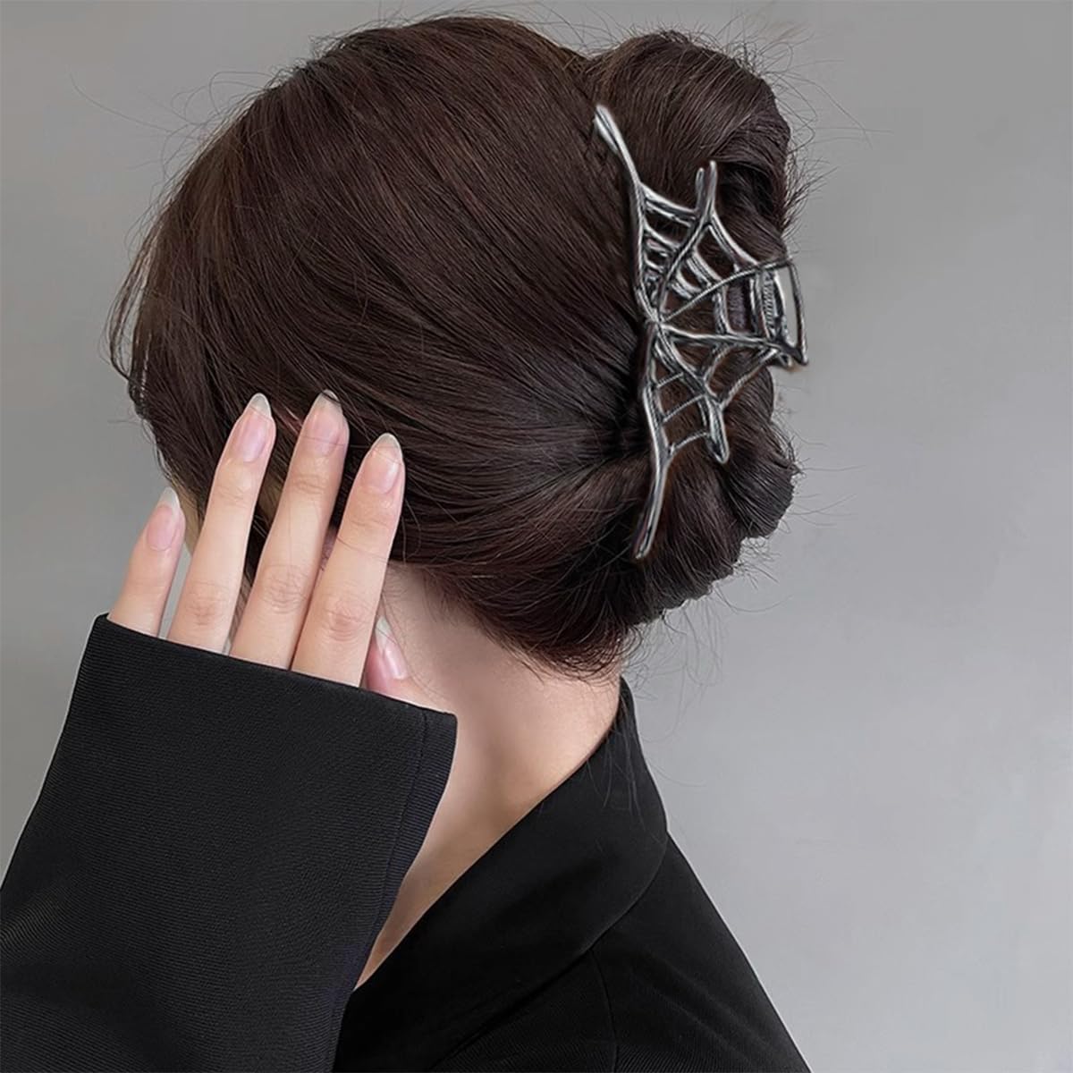 Pinzas de metal para el cabello de telaraña, pinzas negras para cabello fino con forma de telaraña, diseño hueco, accesorios para el cabello de