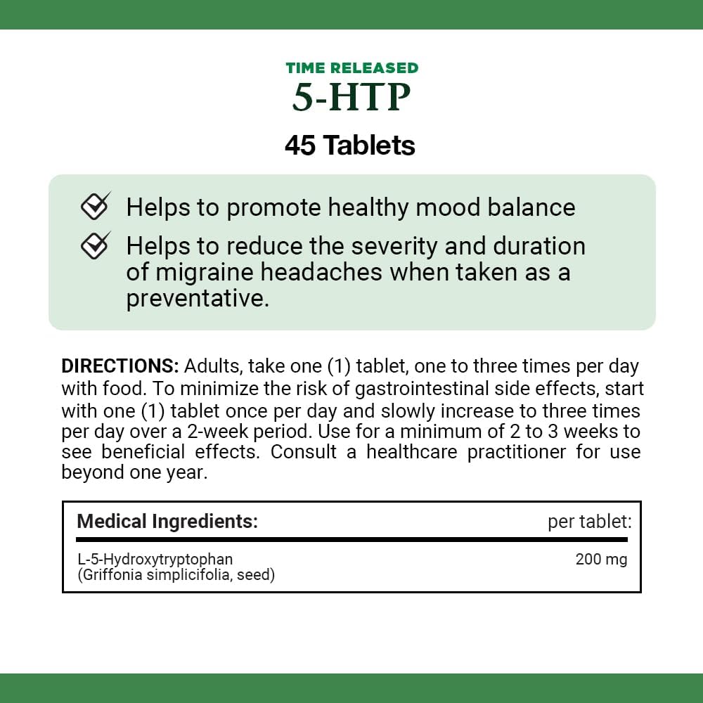 Nature’s Bounty Tiempo de liberación 5-HTP 200 mg, 45 tabletas
