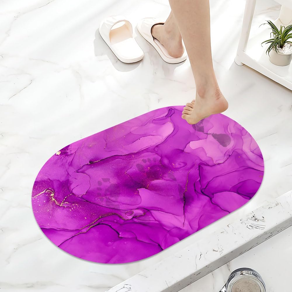 Alfombra de baño de mármol dorado morado, súper absorbente, ultrafina, de perfil bajo, antideslizante, de secado rápido, lavable para delante de la