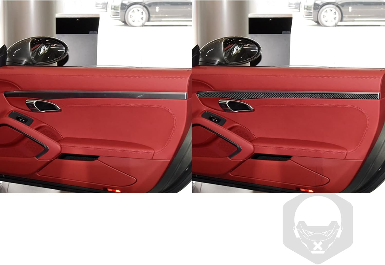 Tira decorativa de fibra de carbono real para manija de puerta interior de coche, tira decorativa, adhesivo suave compatible con Porsche 718 982
