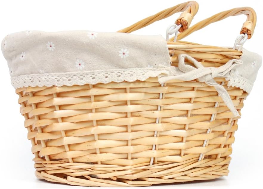 Cesta de mimbre para regalo, cesta de picnic tejida de sauce ovalada vacía, cesta de dulces de Pascua, cesta de almacenamiento grande, cesta de vino