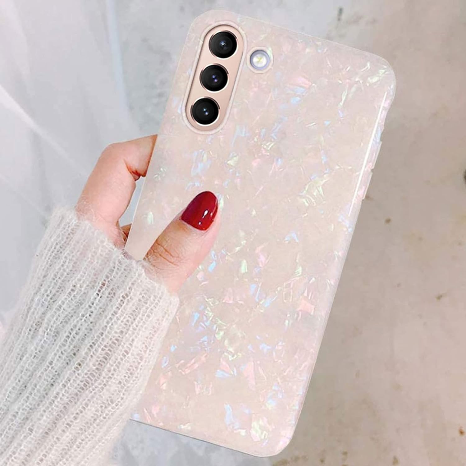 J.west Funda para Galaxy S22 Plus 5G de 6.6 pulgadas, con purpurina brillante translúcida translúcida y colorida, diseño de lámina fina de ópalo