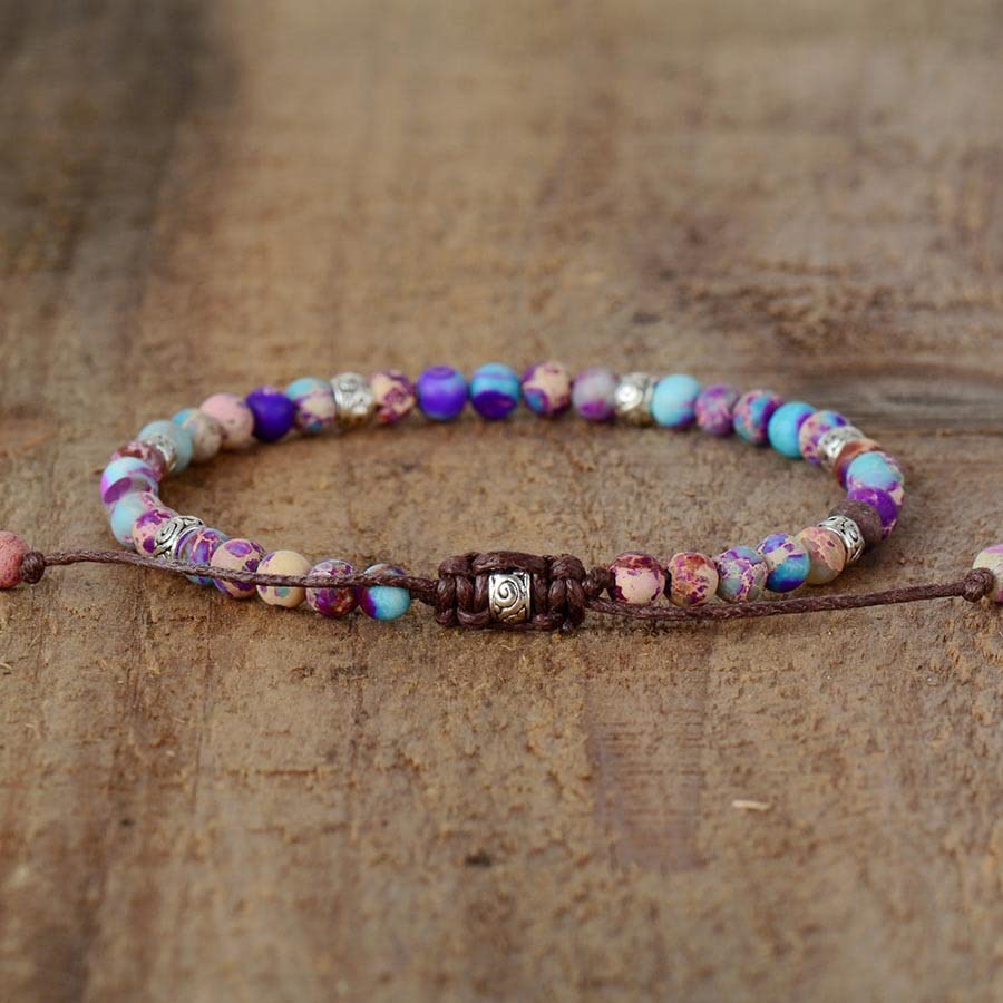 SofiaCreations Natural Stone Gemstone Sea Sediment Jasper Imperial Jasper Beaded Handmade Bracelet, Healing Protection Strength Calming Balance