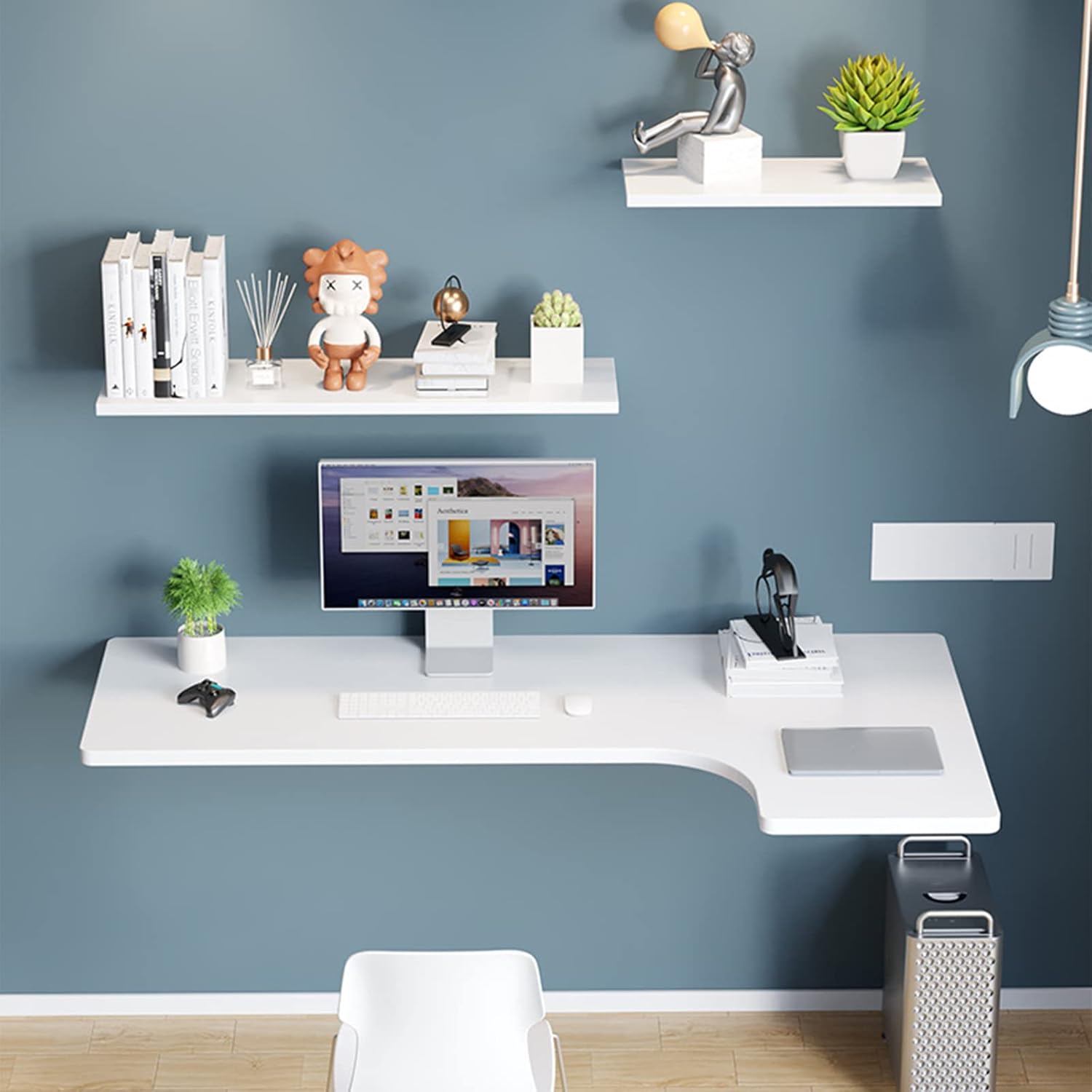 Escritorio esquinero en forma de L montado en la pared, mesa de esquina flotante para laptop, escritorio plegable para estudio, dormitorio, baño o