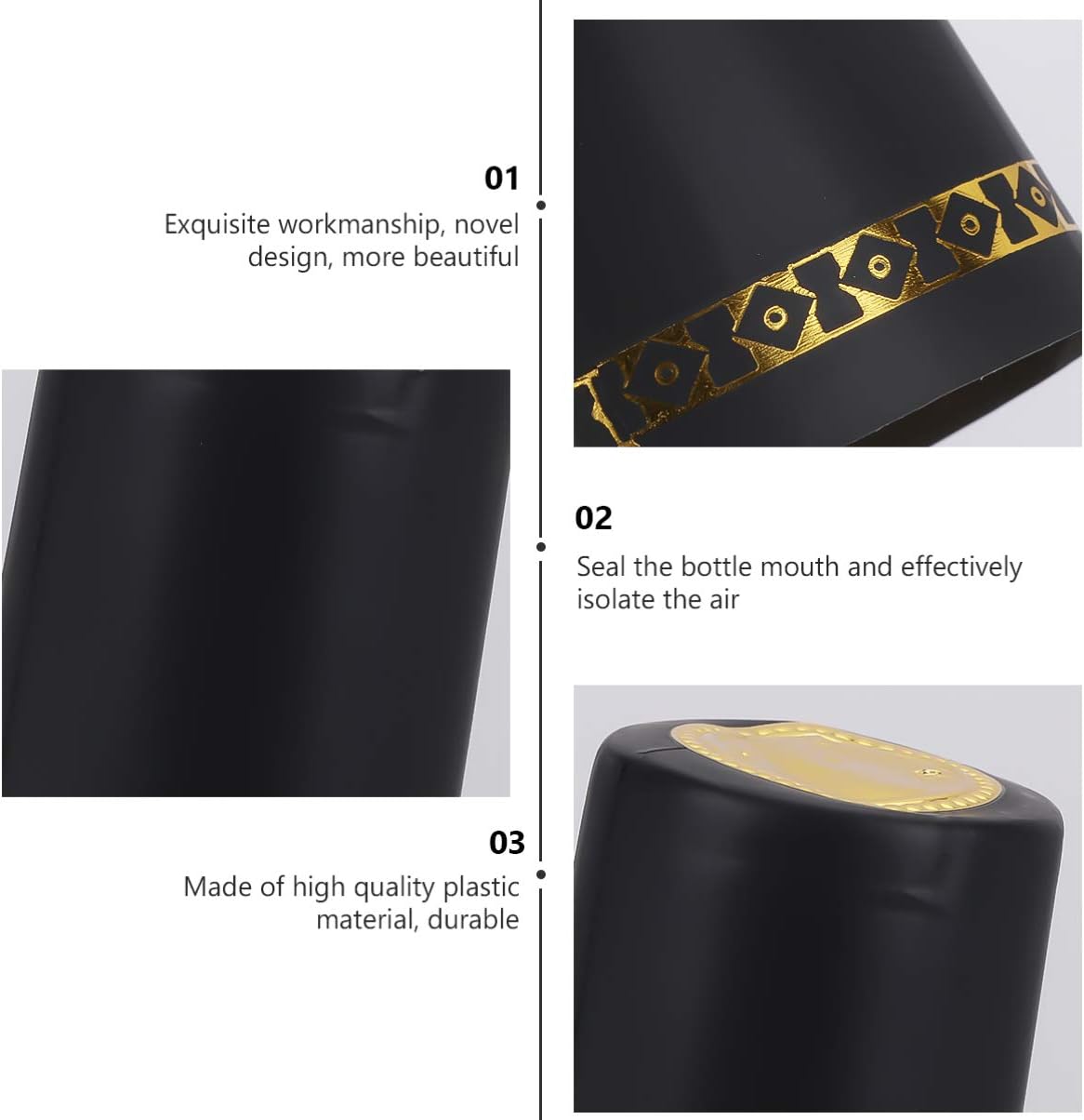 Luxshiny 100 cápsulas retráctiles para botellas de vino, tapón de botella de vino, tapa de botella de vino, tapa para botella de vino (color negro)