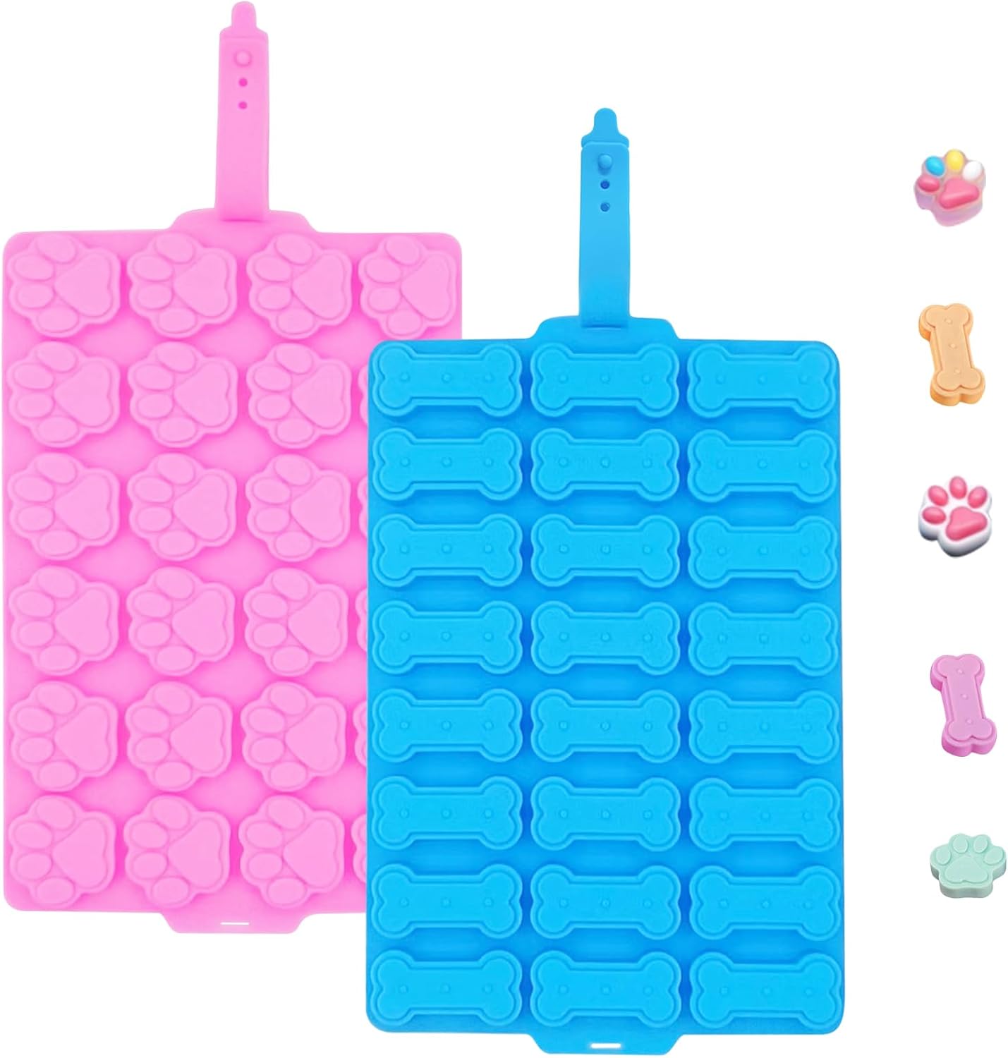 Moldes de silicona grandes para 24 cavidades de hueso de perro y 24 cavidades de silicona para huellas de patas, molde de grado alimenticio para