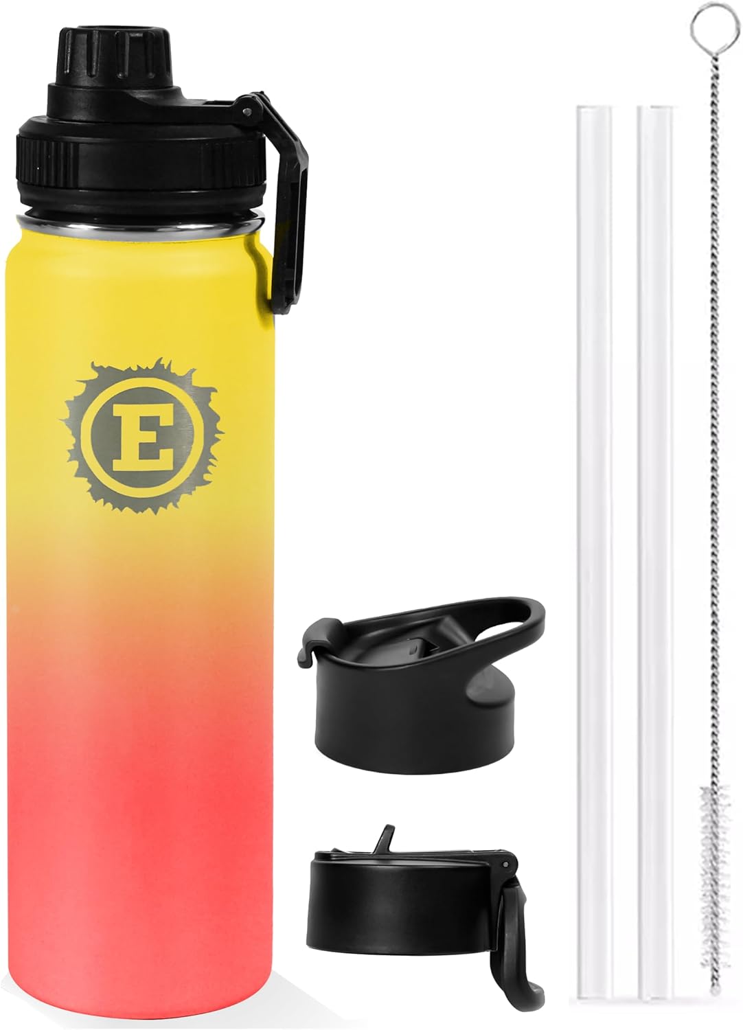 Eclipse Botella de agua deportiva  3 tapas  Tapa con popote, tapa abatible y tapa para beber con asa  Aislamiento de acero inoxidable a prueba de