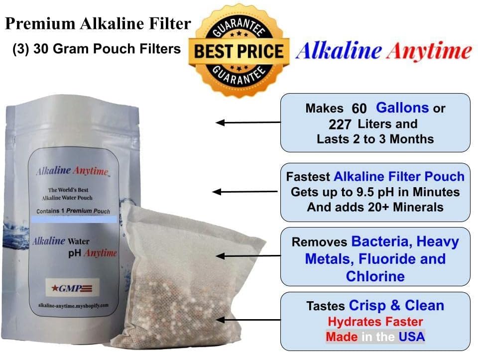 Alkaline Anytime – Botella de agua alcalina deportiva-1 (9.5 pH) filtro alcalino y acero inoxidable infundido a prueba de fugas, sin BPA,