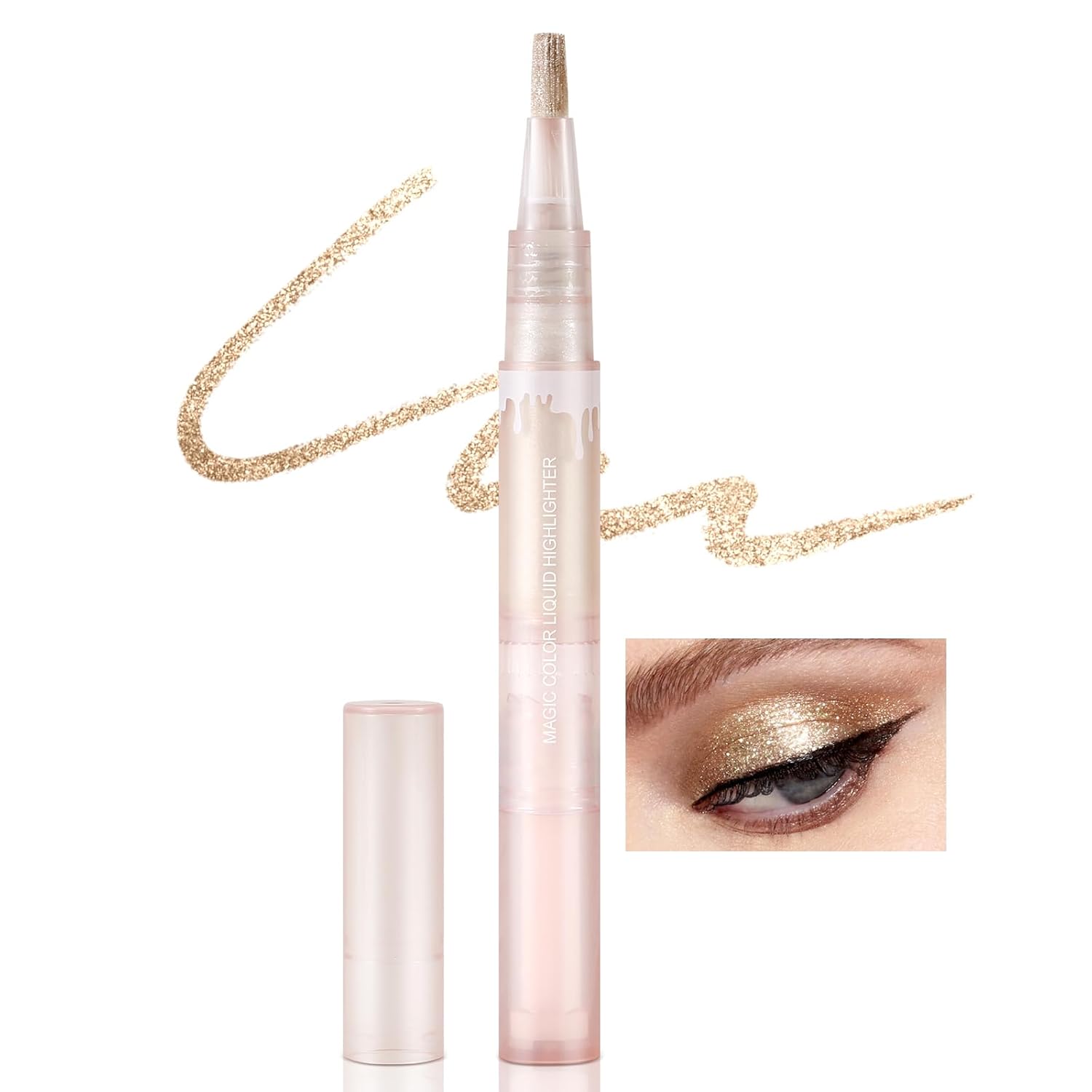 Boobeen Lápiz iluminador líquido, lápiz de sombra de ojos con purpurina de larga duración, maquillaje iluminador de ojos para mujeres, iluminador