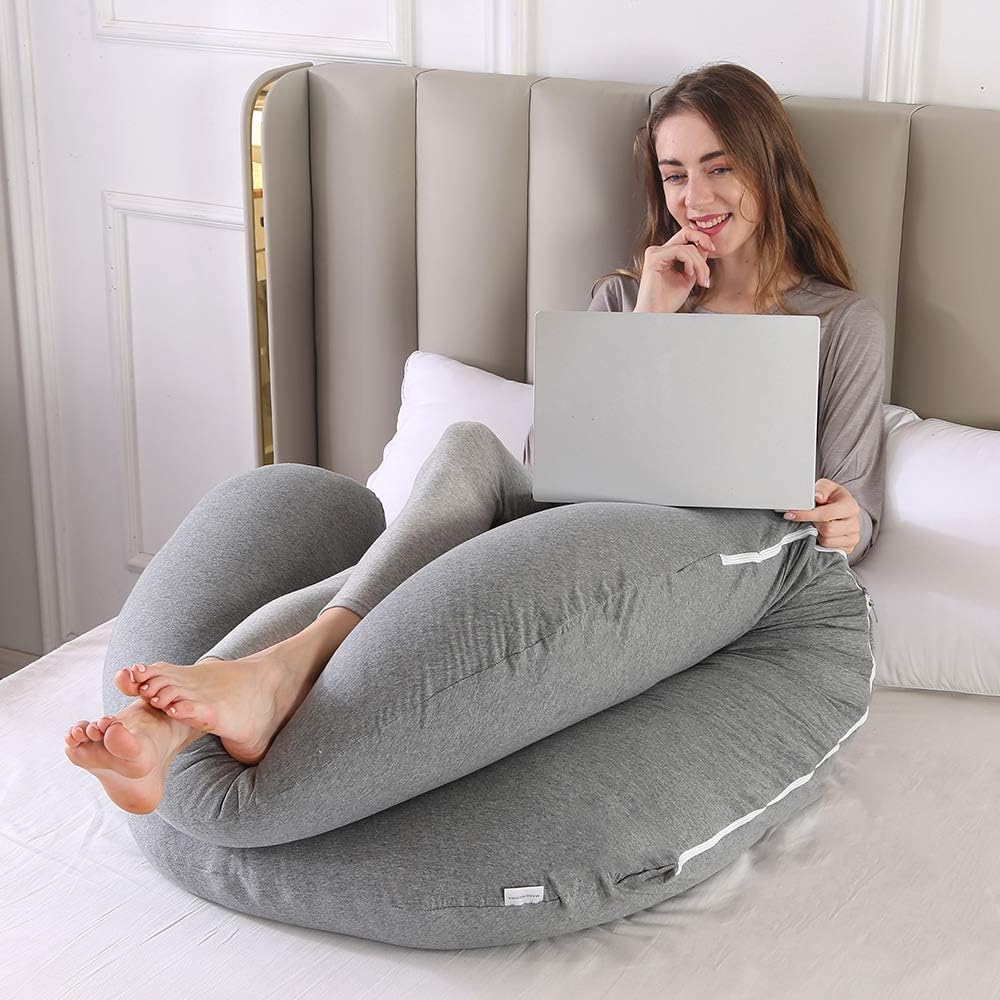 yoyomax Almohadas de embarazo, en forma de C, almohada de maternidad de cuerpo completo, almohada de espuma viscoelástica con funda de jersey