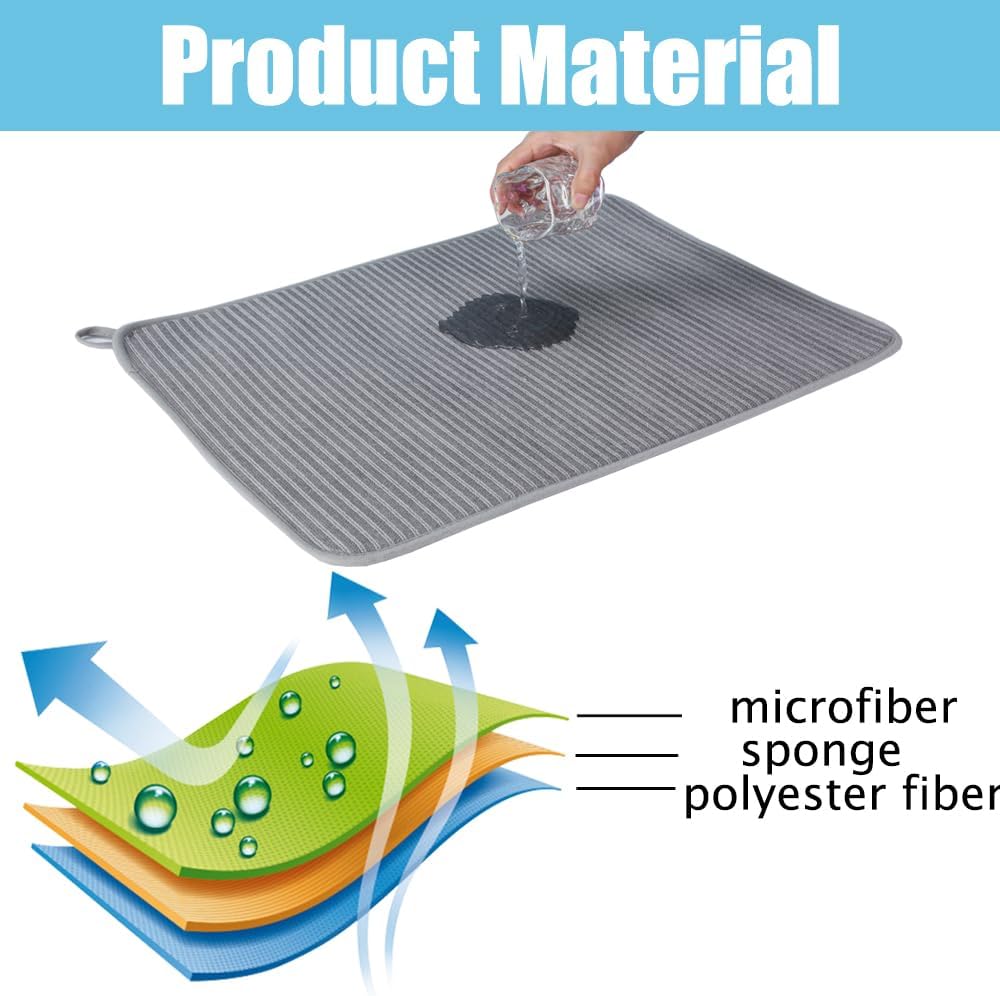 Tapete para secar platos para encimera de cocina, paquete de 2 unidades, 24 x 17 pulgadas, tapete escurridor de platos de microfibra de 24 x 17
