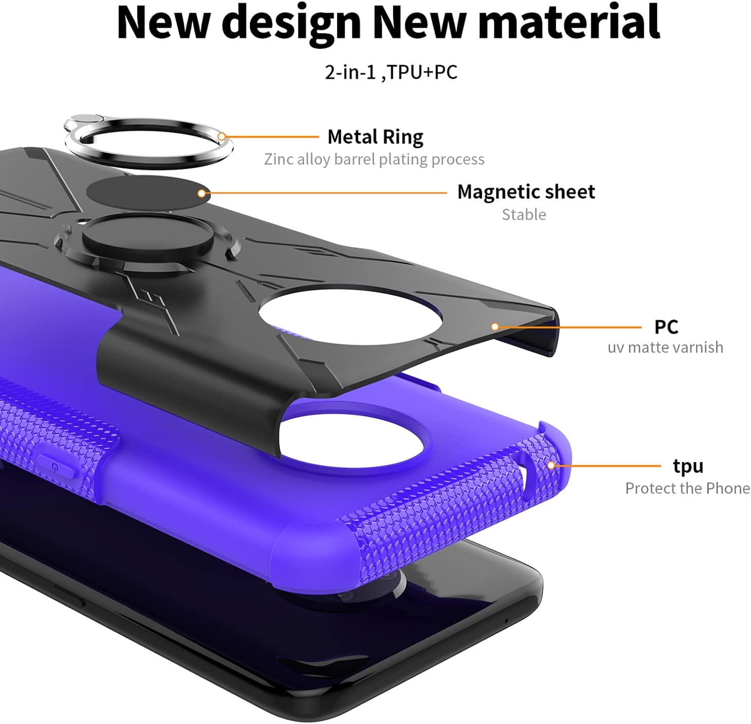 TJS Funda compatible con Nokia G300 5G de 6.5 pulgadas (N1374DL), anillo de metal, soporte magnético, función atril, resistente contra caídas (negro)