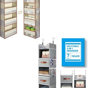 Yecaye Organizador de armario colgante de 7 niveles y paquete de almacenamiento de puerta beige de 4 niveles Yecaye Organizador de armario colgante de 7 niveles y paquete de almacenamiento de puerta beige de 4 niveles