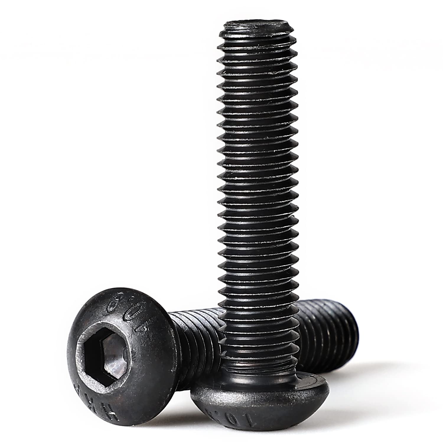Tornillos de cabeza de botón M5-0.031 x 1.575 in, tornillos de acero de aleación de grado 10.9, acabado de óxido negro, rosca completa a máquina,