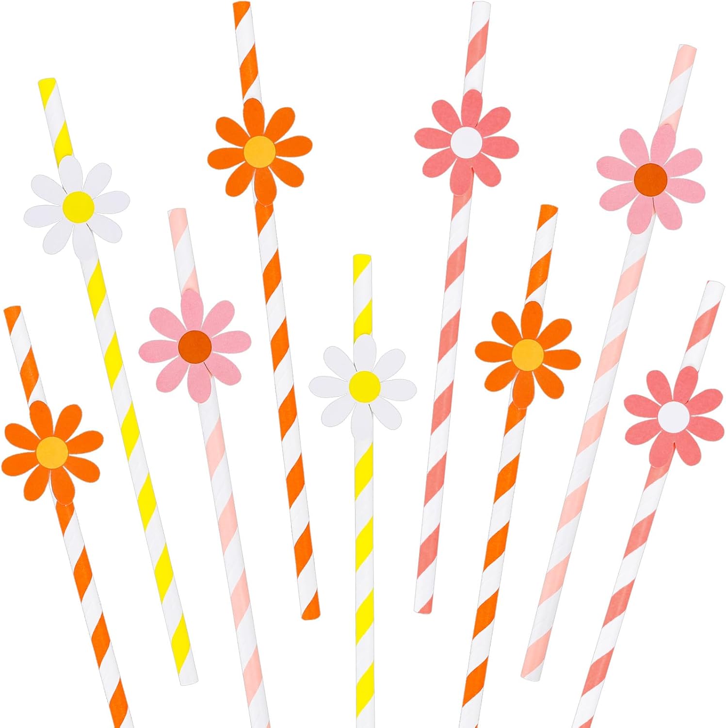 AnyDesign 60 popotes de papel de margarita, pajitas desechables de flores hippie bohemias, coloridas pajitas florales para beber, decoraciones de