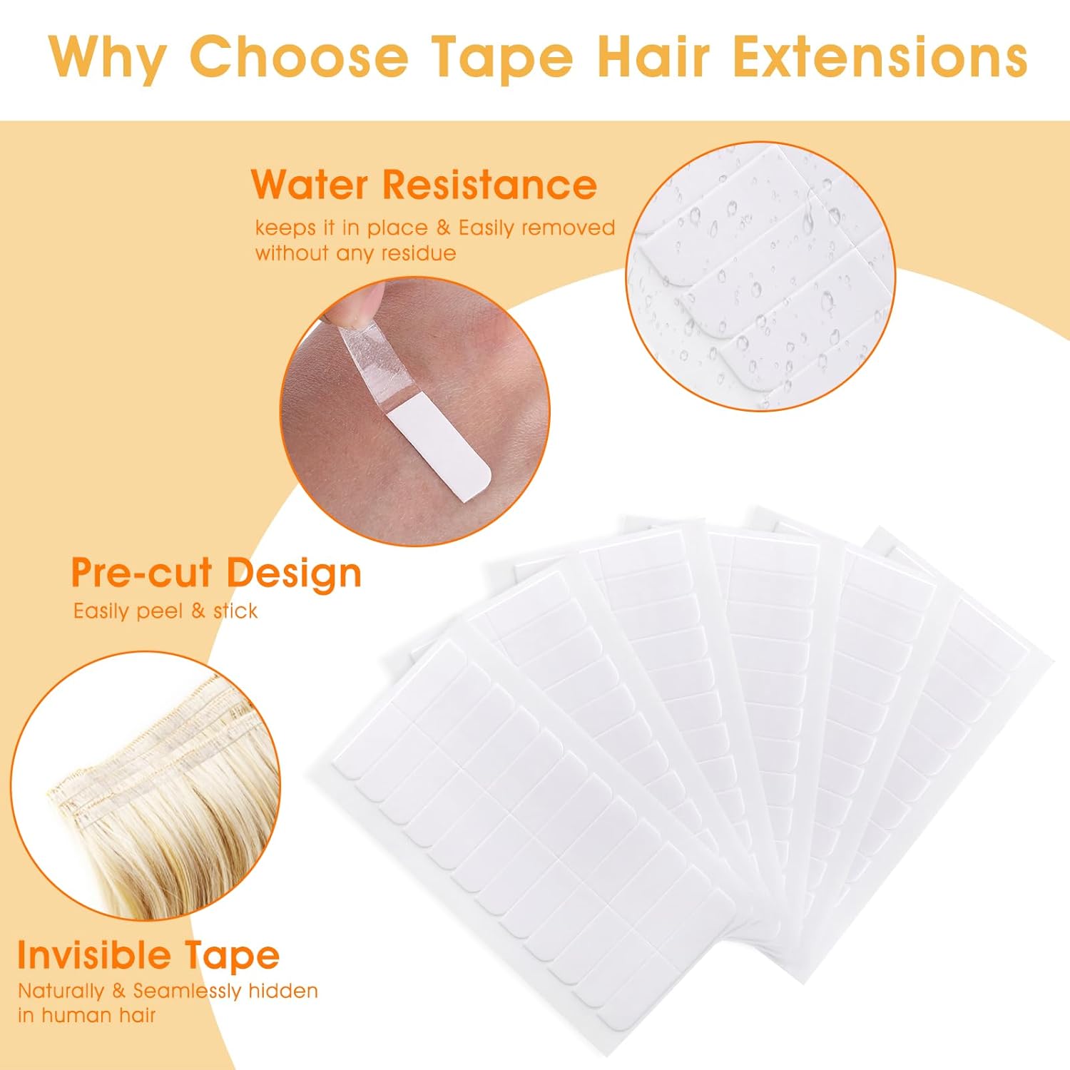 simarro 144 pestañas de cinta de extensión de cabello, cintas adhesivas de doble cara para extensiones de cabello, cintas de repuesto para cabello