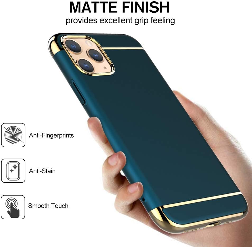 RORSOU – Carcasa para iPhone 11 Pro Max, 3 en 1, ultrafina y delgada, superficie mate antideslizante con marco galvanizado para iPhone 11 Pro Max de
