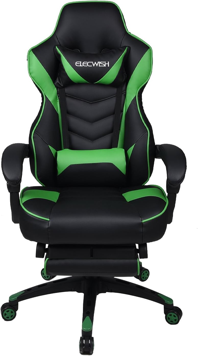 Silla de videojuegos para oficina de carreras  reclinable de piel sintética con respaldo alto, ergonómica, ajustable y giratoria, escritorio