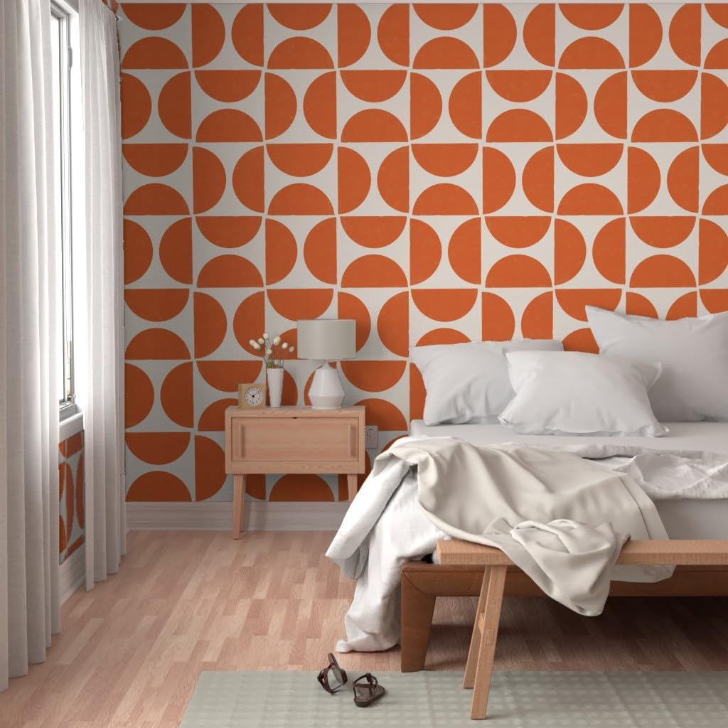 Spoonflower Papel tapiz autoadhesivo de 3 x 2 pies – formas retro geométricas a gran escala MCM minimalismo personalizado extraíble