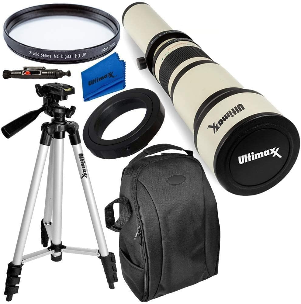 Ultimaxx Lente teleobjetivo zoom de 25.591-51.181 in con kit para Canon EOS Rebel T5, T5i, T6, T7 T6i, T6s, T7i, T8i, SL1, SL2, SL3, 60D, 70D, 77D,